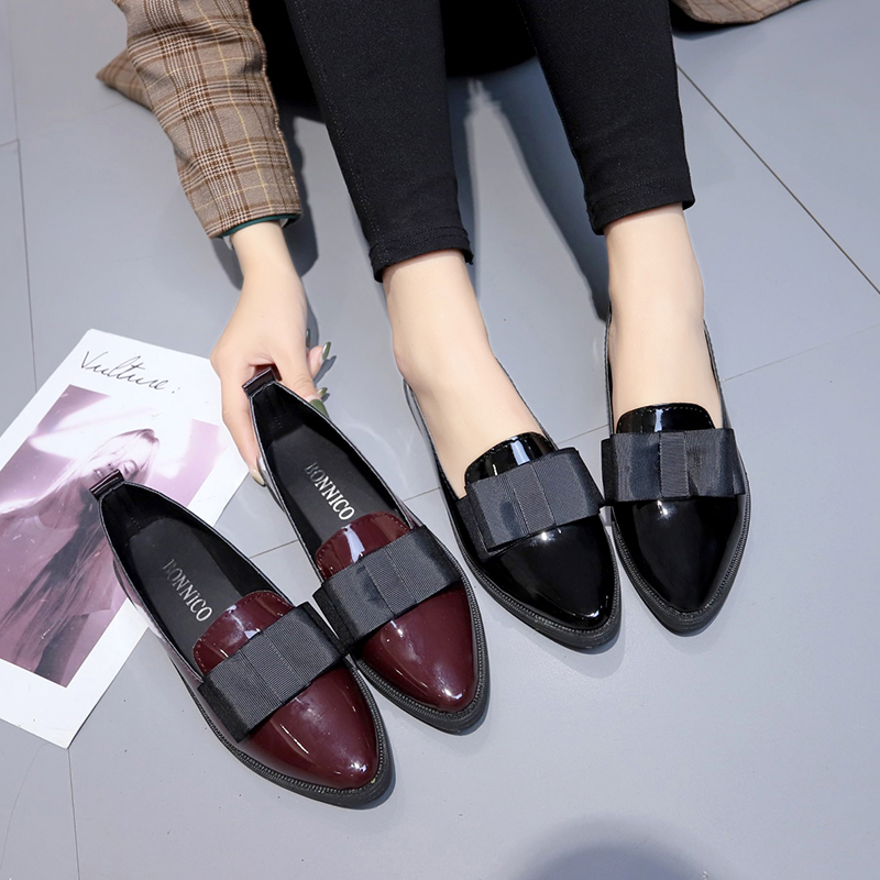 Women'S Shoes Loafers Black - Sapatos de Couro Sintético Preto/Vermelho Vinho