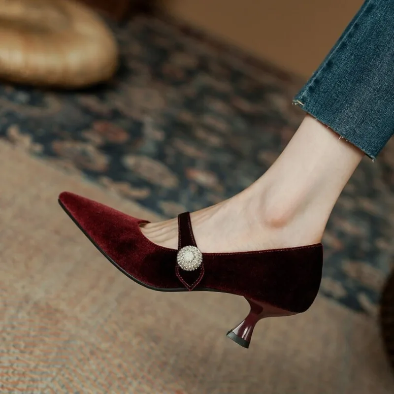Slingback Pumps Women - Vinho tinto apontou toe mary jane