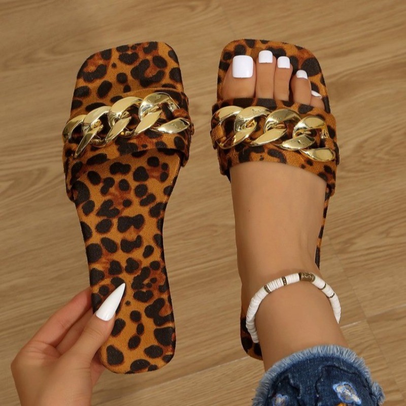 Gold Chain Sandal - Sandálias Femininas de Verão com Estampa
