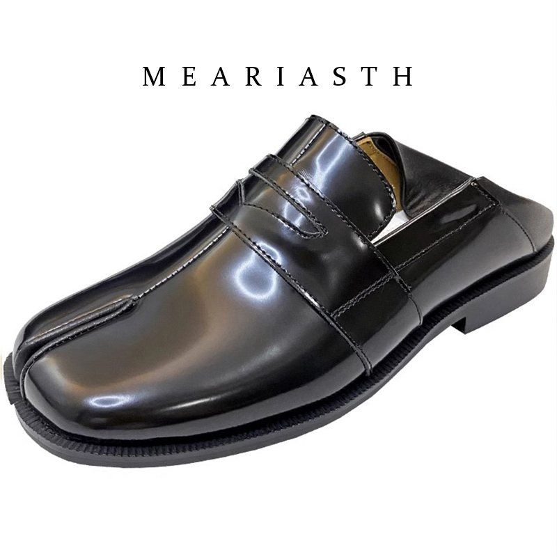 Women'S Shoes Loafers Black - Sapatos Tabi Pretos de Couro Envernizado