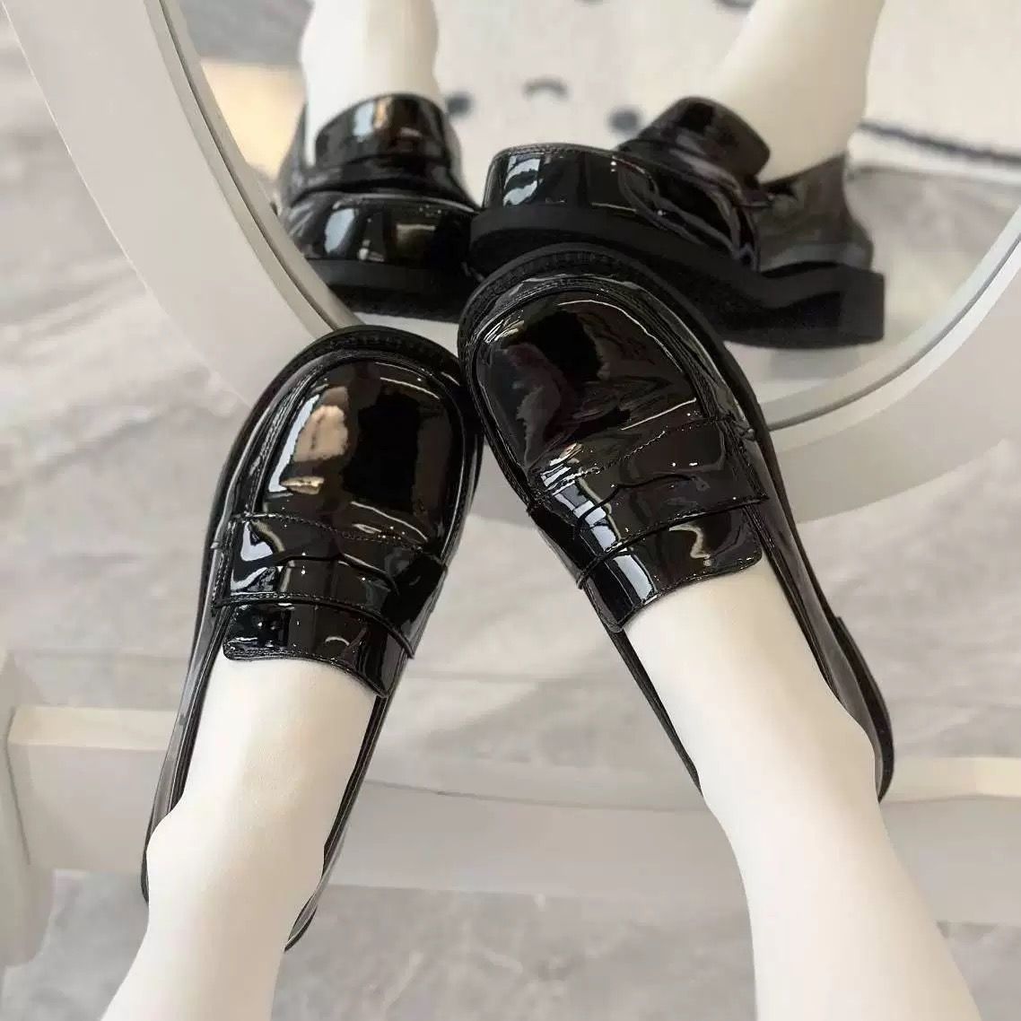 Women'S Shoes Loafers Black - Moda preto brilhante escola unform sapatos