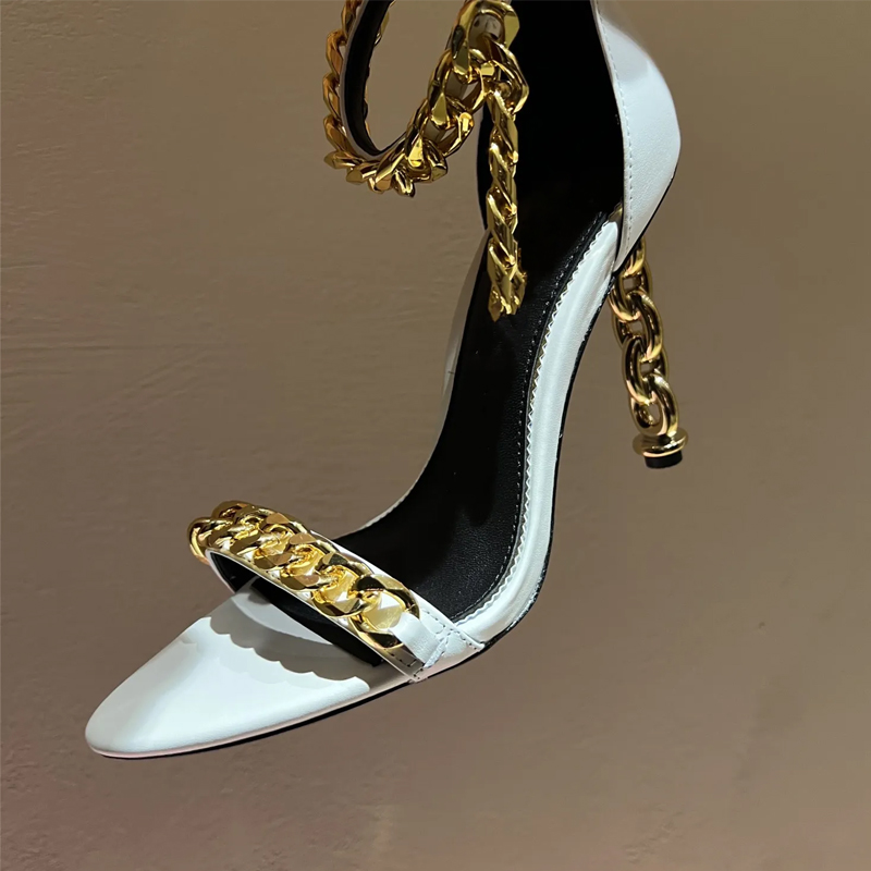 Gold Chain Sandal - Sexy corrente de ouro salto apontou