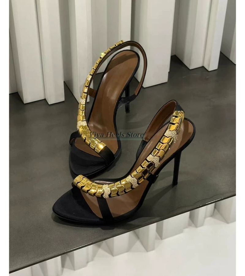 Sandálias de Couro Sexy com Co - Gold Chain Sandal avaliação e preço