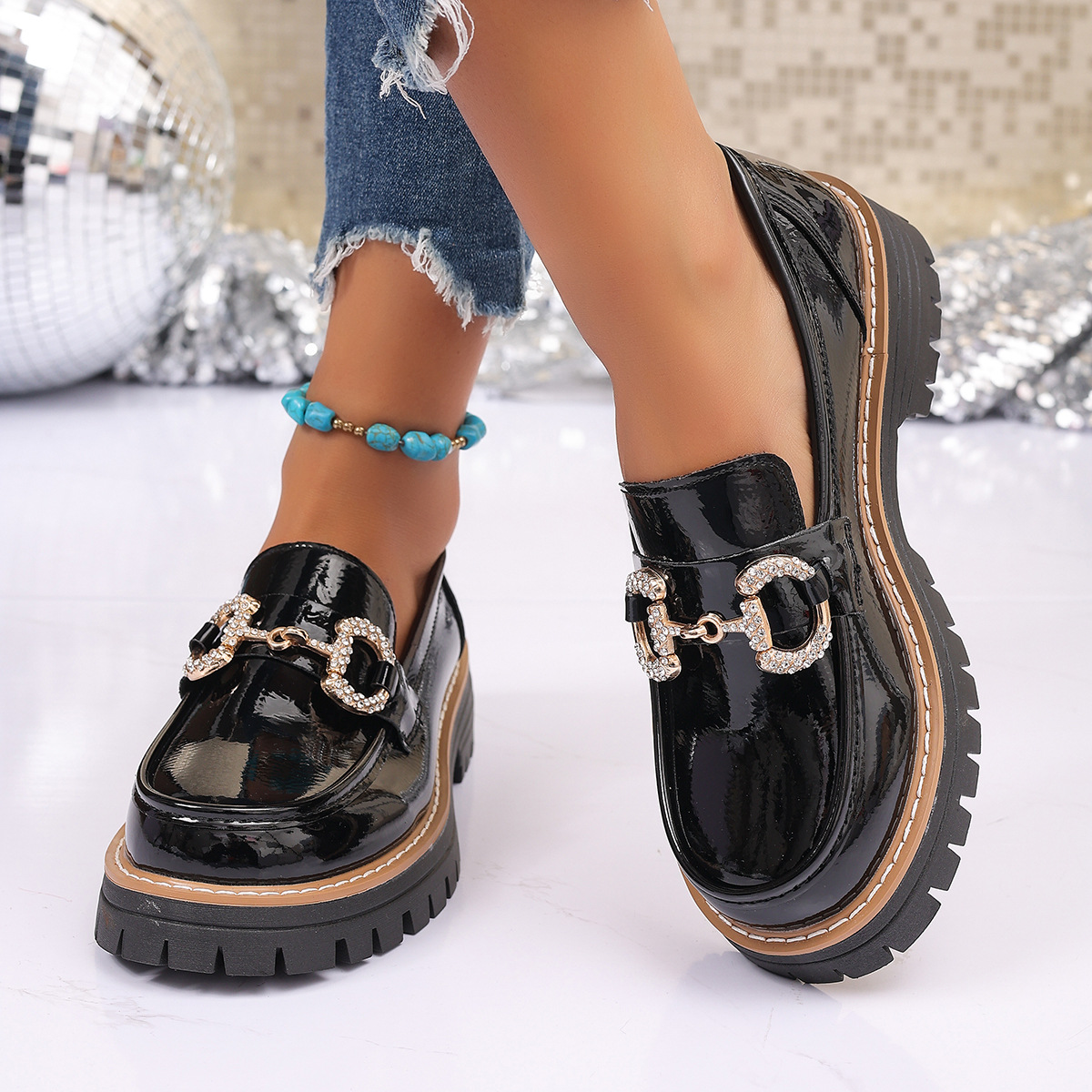 Sapatos de Salto Baixo Retro p - Women'S Shoes Loafers Black avaliação e preço